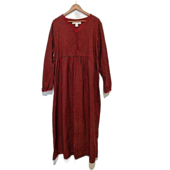 Victorias Secret Country Red Plaid Cotton Flannel Nightgown Prairie Cottage L - Picture 1 of 5
